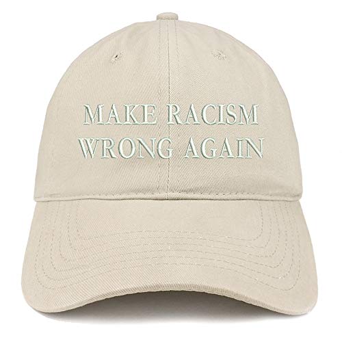 Trendy Apparel Shop Make Racism Wrong Again Embroidered Soft Crown 100% Brushed Cotton Cap - color: Stone