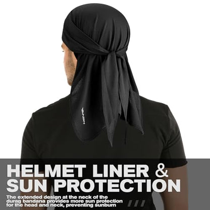 YANIKY Bandanas Skull Cap for Men Women 3-in-1 Breathable Neck Drape Do Rag - color: Black+black