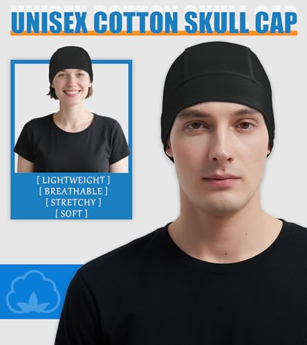 Cotton Skull Caps for Men Women Beanie Chemo Headwear Sleep Hat - color: Set A-black,black,black