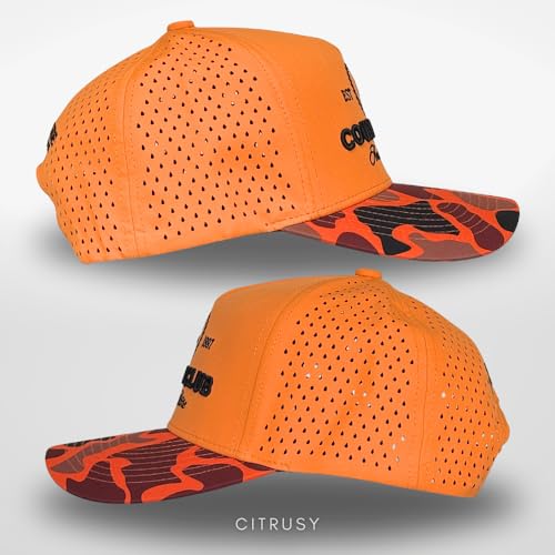 CITRUSY Athletic Trucker Golf Hat | Performance Mens 5 Panel Cap | Cool Breathable Waterproof Workout Running Snapback - color: Country Club | Blaze Orange