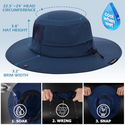 Cooling Sun Bucket Hat, UPF 50+ Wide Brim Boonie Hat with Ponytail Hole - color: 01 Navy Blue