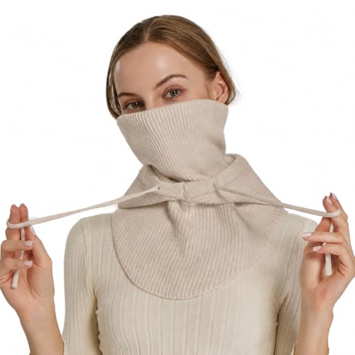 Knit Balaclava for Women Winter Hats Ski Mask Face Cover Neck Warmer - color: Beige