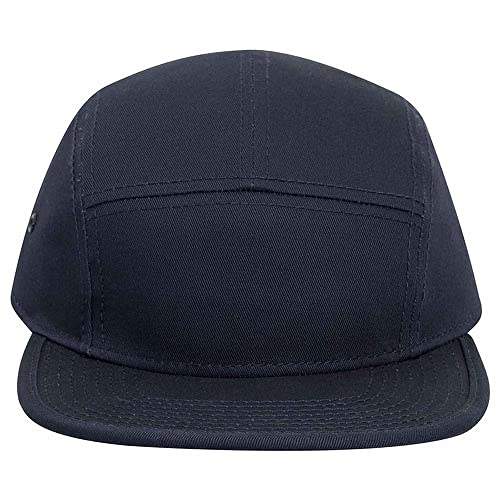 Ashen Fane 5 Panel Superior Cotton Twill Square Flat Visor Adjustable Camper Hat - color: Navy