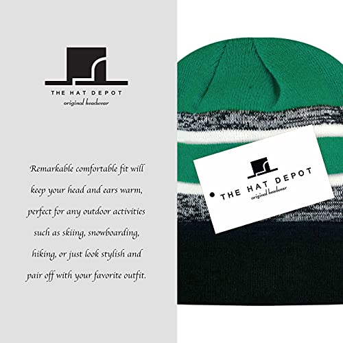 Winter Knit Beanie Hat with Pom Pom – Warm Cuffed Slouch Ski Cap for Men & Women - color: 2.black and D.green