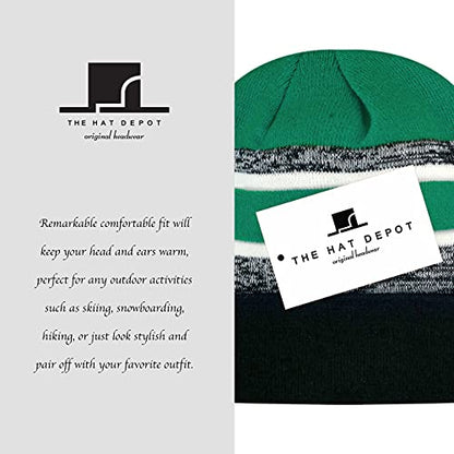 Winter Knit Beanie Hat with Pom Pom – Warm Cuffed Slouch Ski Cap for Men & Women - color: 2.black and D.green