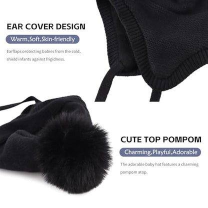JANGANNSA Basic Winter Baby Beanie Gloves Boy Girl Knitted Kids Hat Mitten - color: Black(hat+gloves)no Thumb, size: 0-6 Months