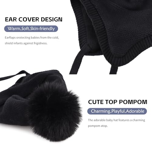 JANGANNSA Basic Winter Baby Beanie Gloves Boy Girl Knitted Kids Hat Mitten - color: Black(hat+gloves)no Thumb, size: 0-6 Months