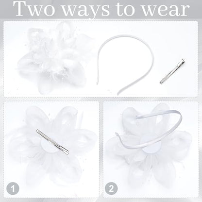Fascinators Hats with Lace Gloves for Women Headband for Tea Party Wedding - color: White