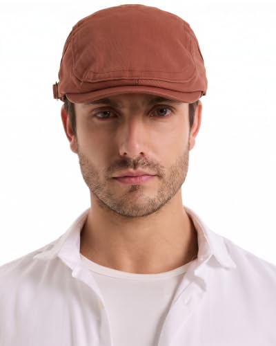 ZLYC Men Cotton Flat Cap Summer Scally Newsboy Beret Driver Hat - color: Twill Orange