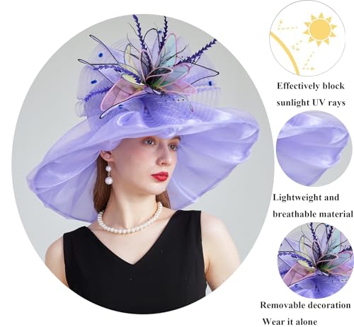 Women Organza Derby Hat Fascinator Tea Party Wedding Church Derby Hat Fascinator Hats Dual-use - color: 02g Purple