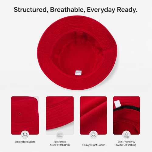 Cotton Bucket Hat Packable Beach Sun Hat for Women Men - color: Red