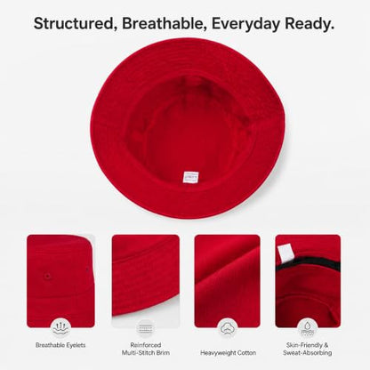 Cotton Bucket Hat Packable Beach Sun Hat for Women Men - color: Red
