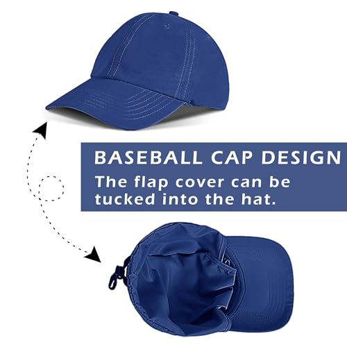 Solaris Mens Sun Hat Neck Flap 2 in 1 Foldable Waterproof UPF 50+ Baseball Cap Fishing Hiking Outdoor - color: #5 Blue