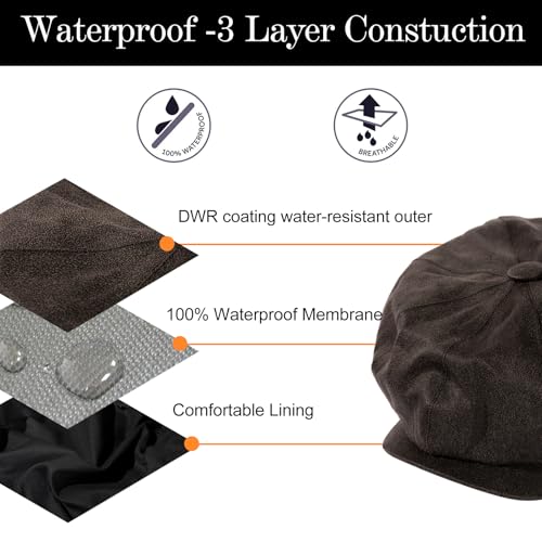 TOP-EX Waterproof 8-Panel Faux Leather Newsboy Flat Cap for Men, Adjustable - color: Black (Waterproof Faux Leather), size: X-Large-XX-Large