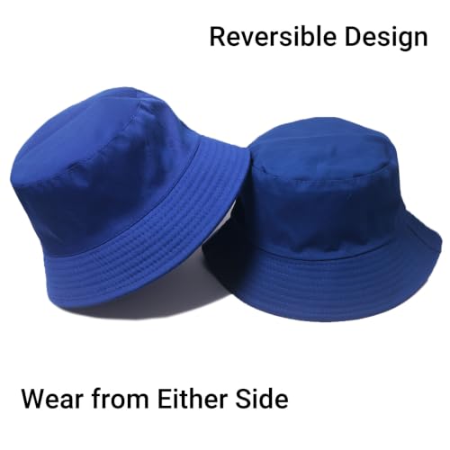 PFFY Reversible Bucket Hat for Women Men Cotton Sun Beach Fishing Cap - color: Royalblue (Reversible)