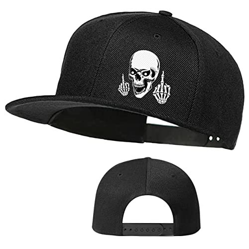 Skateboard Hat Snapback Hats for Men Flat Bill Hats for Boy Adjustable Baseball Cap for Teens Hip Hop Sports - color: Skull Middle Finger