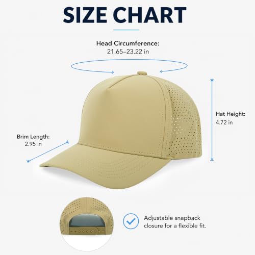 5 Panel Baseball Cap Quick Dry Mesh Snapback Hat for Women Men - color: Khaki