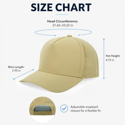 5 Panel Baseball Cap Quick Dry Mesh Snapback Hat for Women Men - color: Khaki