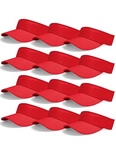 12 Pack Sun Visor Hats Softball Adjustable Cap Sun Protection for Women Men - color: Red