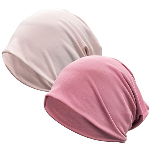JarseHera 2 Pack Wider Slouchy Beanie for Men Women Oversize Chemo Headwear Large Baggy Skull Cap Cancer Caps Hats - color: 2 Pair,light Pink+dusty Pink-large