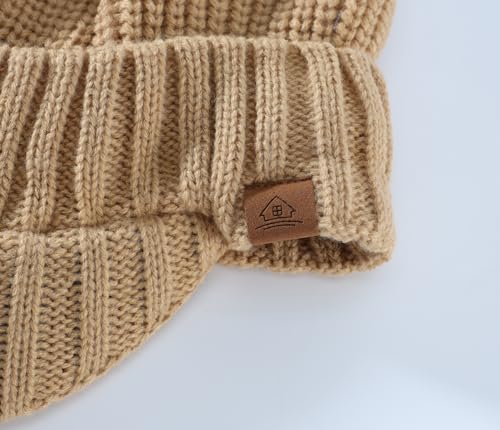 Home Prefer Men's Winter Hat Thick Knit Beanie Cap with Visor Newsboy Beanie Hat - color: Khaki Apricot