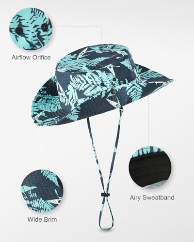 Printed Bucket Hat UPF 50+ Sun Hat, Women Men Roll-Up Brim Boonie Hat - color: Dark Blue