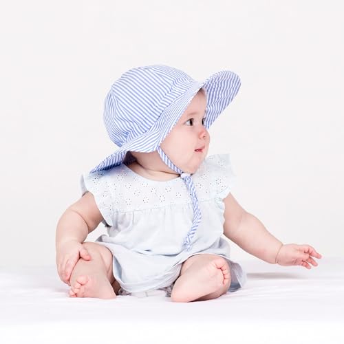 JAN & JUL Adjustable Cotton Floppy Sun Hat with 50+ UPF Protection for Boys - color: Blue Stripes, size: 2-5T