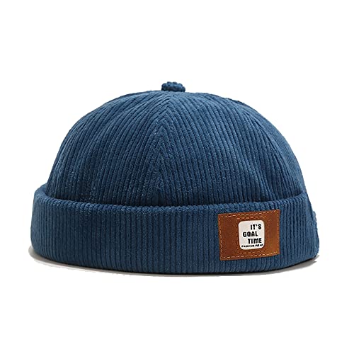 Stylish Corduroy No Brim Harbour Skull Cap with Strap - color: 92-blue