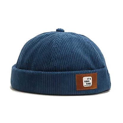 Stylish Corduroy No Brim Harbour Skull Cap with Strap - color: 92-blue