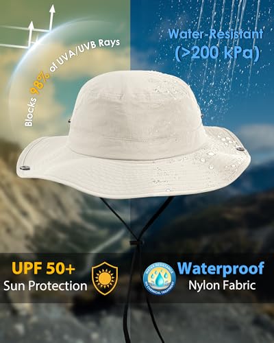 Wide Brim Waterproof Bucket Rain Hat for Women Men UPF50+ Cowboy Sun Hat - color: Off-white