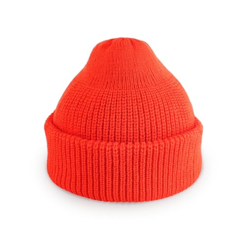 Fisherman Beanie Cuffed Knit Winter Hat Trawler Sailor Watch Cap Men Women - color: Classic (Orange)
