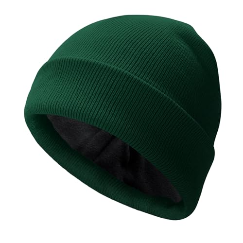 PFFY Beanie for Men Women Unisex Knit Cuffed Winter Thick Lined Beanies Hat - color: Pure Darkgreen