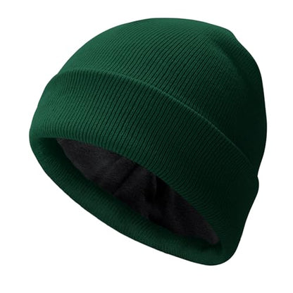 PFFY Beanie for Men Women Unisex Knit Cuffed Winter Thick Lined Beanies Hat - color: Pure Darkgreen