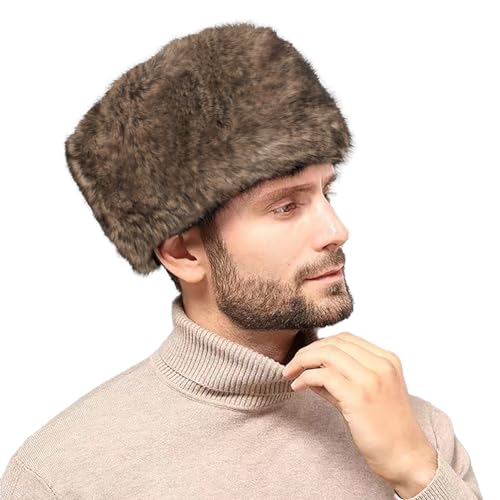 Men Winter Trapper Hat Faux Fur Russian Trooper Hat Furry Ushanka Hat Warm Dad Hat Outdoor Windproof Hunting Ski Cap - color: Brown