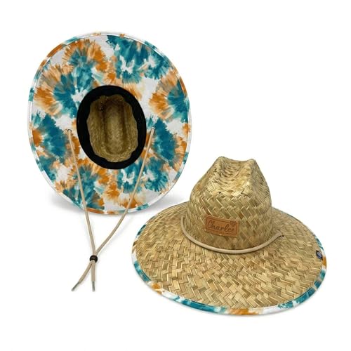 Women's Wide Brim Straw Sun Hat for Beach, Lifeguard Style, Hand-Woven Rush & Mat, Adjustable Chin Drawstring - color: The Lucy