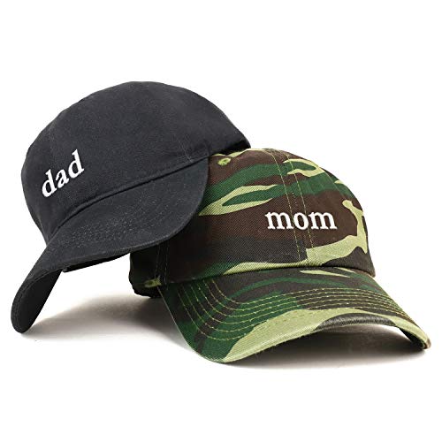 Trendy Apparel Shop Mom and Dad Soft Cotton Couple 2 Pc Cap Set - color: Camo Black