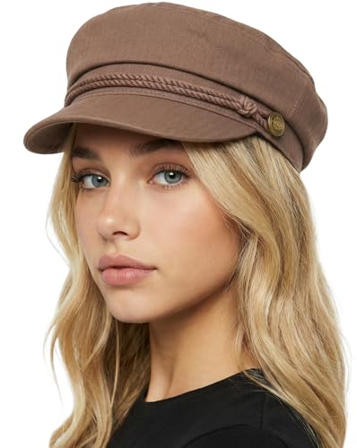 Funky Junque Greek Fisherman Newsboy Cap, Cotton Captains Bakerboy Hat - color: Brown