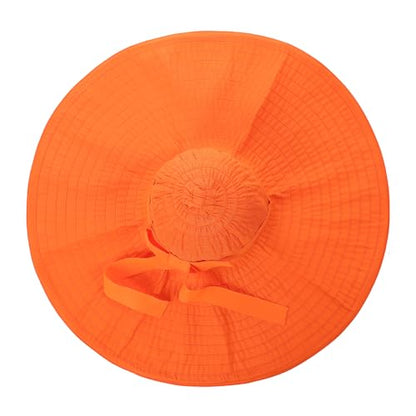 Women's Super Wide Brim Sun Hat - Extra Large Floppy Beach Bucket Hat, Foldable Summer Sun Protection Outdoor Travel Cap - color: Orange