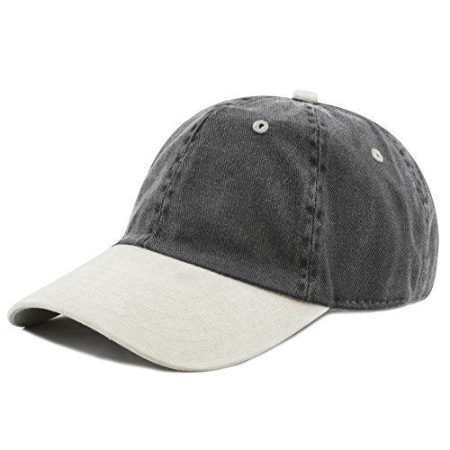 The Hat Depot 100% Cotton Pigment Dyed Low Profile Dad Hat Six Panel Cap - color: 2. Black/Putty