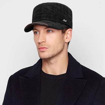 Cadet Hat Flat Top Hats Army Military Caps for Men Women - color: Black C