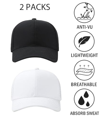 2 Pack Snapback Hats for Men Women Quick Dry Workouts Hat - color: White + Black