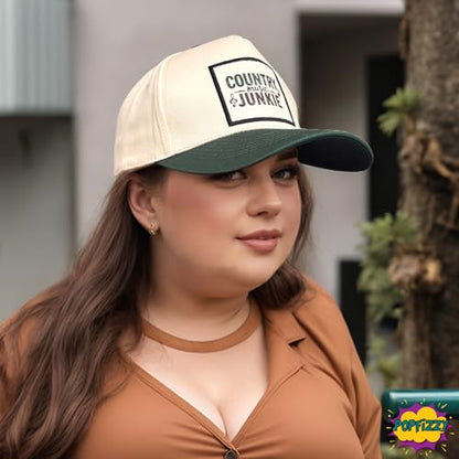 Popfizzy Funny Hats for Men and Women, Fun Adult Baseball Cap, Funny Birthday Gifts for Women and Men, Cool Dad Hat Gift Idea - color: Country Music Junkie (Green)