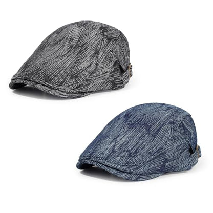 2Pcs Men's Newsboy Cap Cotton Flat Ivy Gatsby Driving Hat - color: Nz1-black+deepblue
