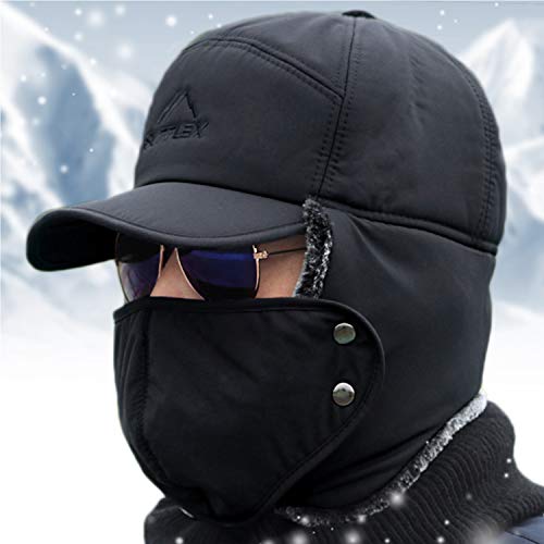 Winter 3 in 1 Thermal Fur Lined Trapper Hat with Ear Flap Full Face Warmer Cover Windproof Cycling Motorcycle Headwear - color: Grey