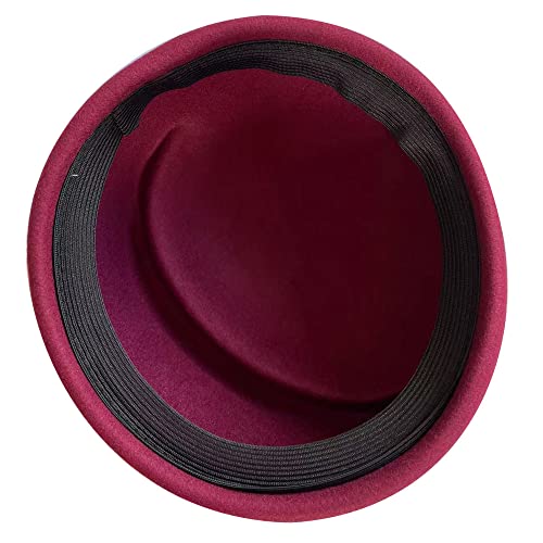 YING LAN Women Wool Cap Stewardess Pillbox Hat Fascinator Base - color: Wine Red