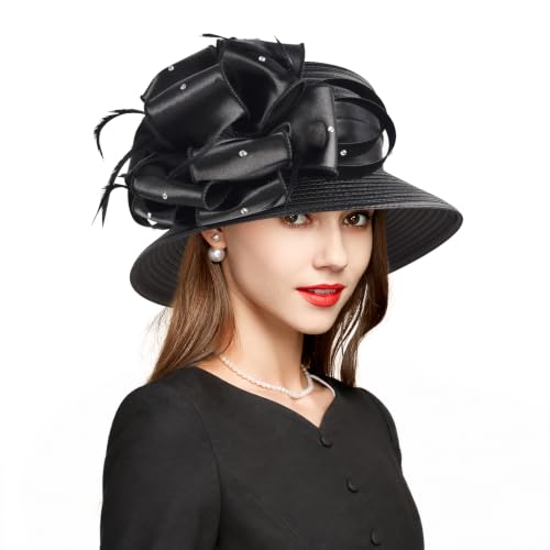 2026 Bucket Hats for Women Ladies Girls, Autumn Winter Fascinator Hat for Derby Kentucky Church Bridal UV Protection - color: A-4585-black