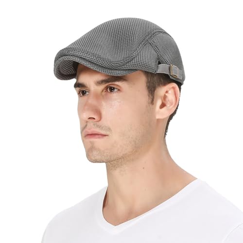 DIYDECAL Mens Breathable Mesh Summer Hat Adjustable Newsboy Beret Ivy Cap Cabbie Flat Cap - color: Light Grey