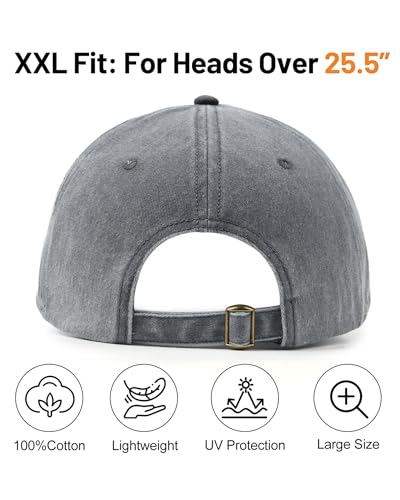 Zylioo XXL Baseball Cap for Big Heads Men Women, Washed Denim Dad Hat - color: Gray-black, size: X-Large-XX-Large
