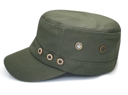 Initlove Cadet Army Cap Military Unisex Flat Top Hat for Men Women - color: 3 Button Green