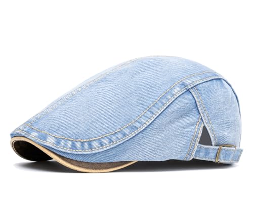 Quanhaigou Unisex Denim Newsboy Hats Flat Ivy Gatsby Cabbie Driving Berets Hat Cotton Dad Cap for Men Women - color: Washed Denim Light Blue